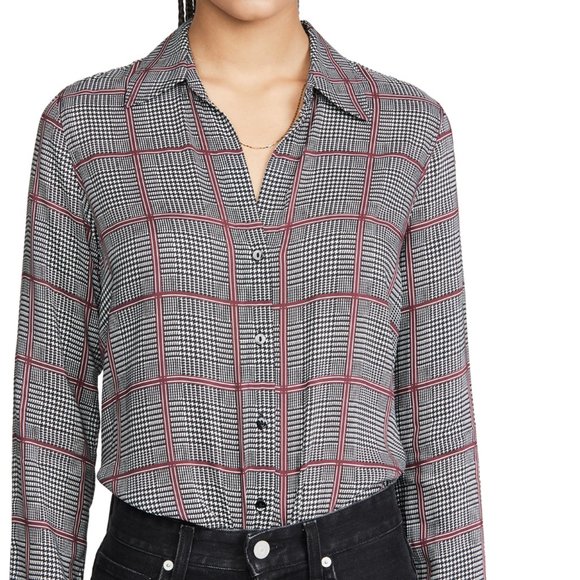 L'AGENCE Nina Long Sleeve Blouse in Autumn Pfeiffer Plaid - Picture 6 of 7